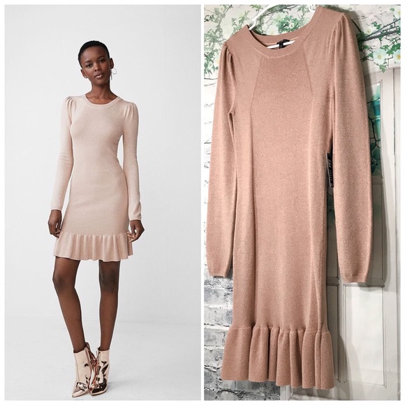Express Dresses & Skirts - Express Metallic Ruffle Hem Sweater Dress Medium